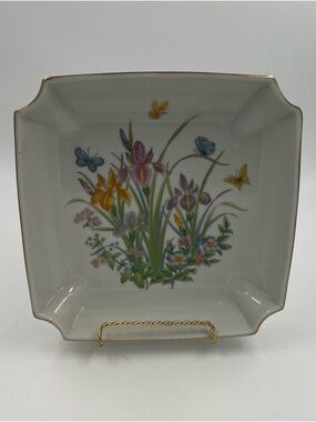 Vintage Srednick Collection Floral Butterfly Ceramic Square Tray Dish Japan 8”